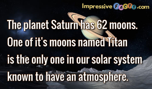 The planet Saturn has 62 moons.  One of it's moons named Titan is the only one in our solar system known to have an atmosphere.
