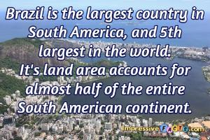 Brazil is the largest country in South America, and 5th largest in the world.